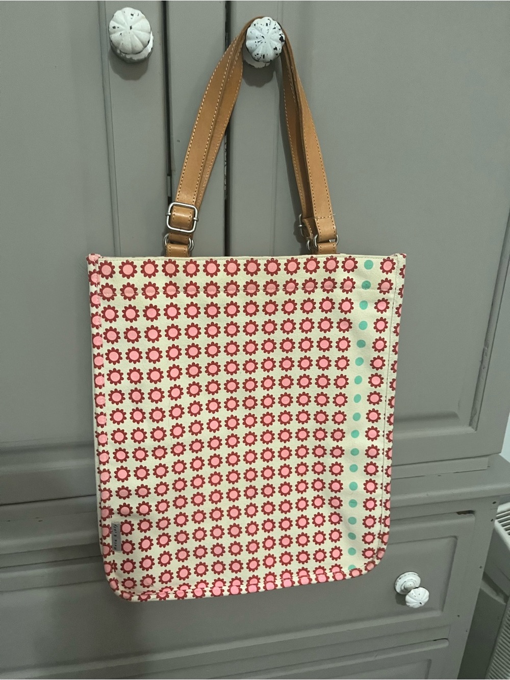 Orla Keily Canvas Floral Pattern Tote Bag with Tan Handles - Picture 2 of 6
